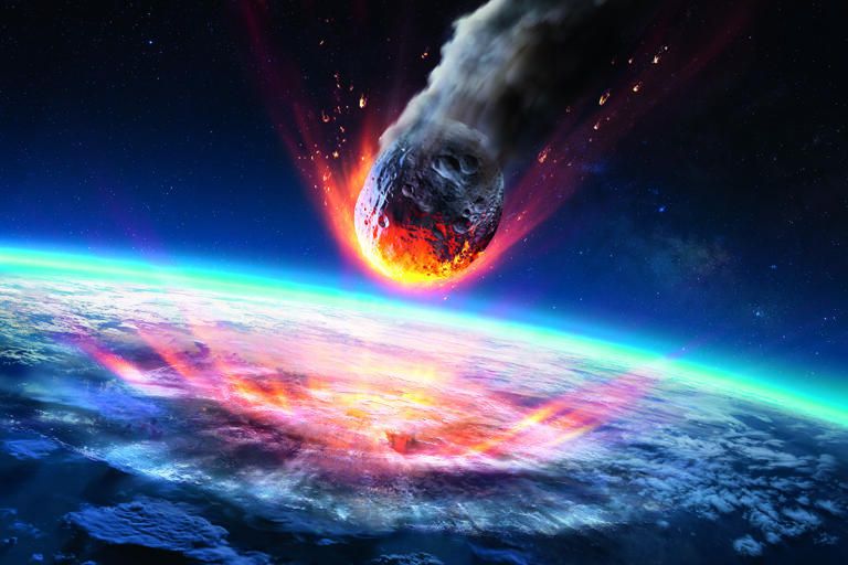 Asteroid Impact On Earth   Meteor In Collision With Planet   Contain 3d Rendering   elements of this image furnished by NASA