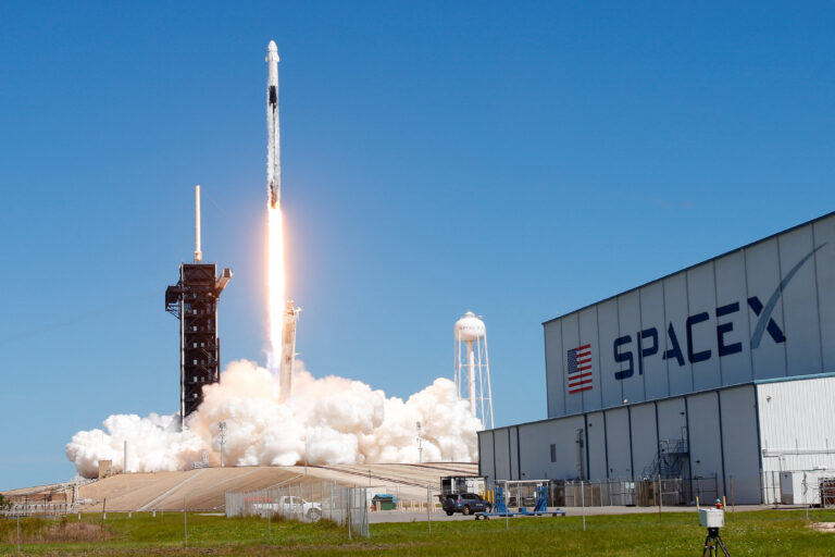 A SpaceX Falcon 9 rocket with the Dragon capsule launches from Pad 39A on the Crew 5 mission to carry four crew members to the International Space Station from NASA's Kennedy Space Center
